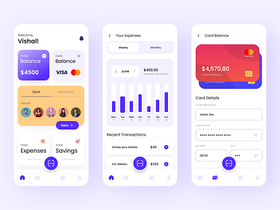 Banking App app design application design bank banking app cards track expenses track savings ui user experience user interface ux wallet