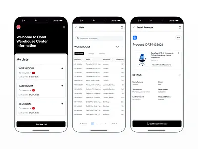 Warehouse Items Information App dashboard e commerce item availability item information item store mobile app ui mobile app ux mobile table mobile table view online shopping online store product product description product status table design table sort warehouse web shop