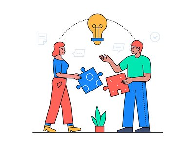 Teamwork Line Art Illustration business character design flat design illustration line people puzzle style teamwork vector