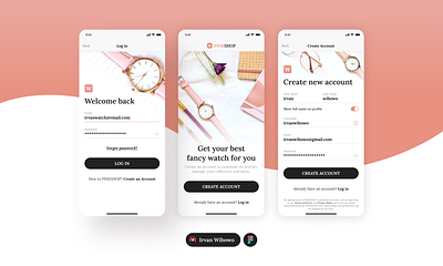Pinkshop Watch app app design create account figma community figma design login mobile pink pink app register shop sign in sign up ui ui design uiux watch