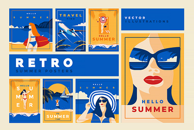 Retro Summer Poster banner design flat graphic design pop art poster sea summer sun travel trendy