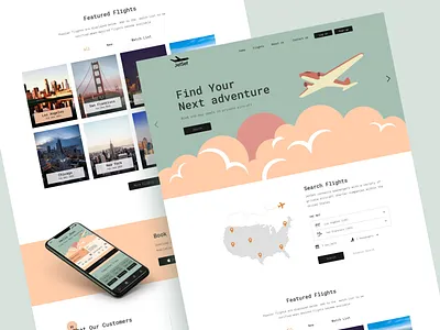 Jetset - Flight Booking Web Design Prototype axure design clean destination flight booking landing page minimal online booking plane ticket booking tour travel ui design web web app