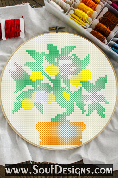 Lemon Tree Bonsai Easy Embroidery Cross Stitch Pattern easy