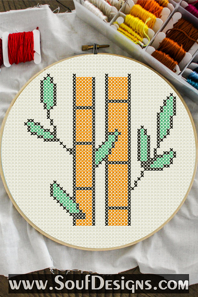 Bamboo Embroidery Cross Stitch Pattern embroidery green