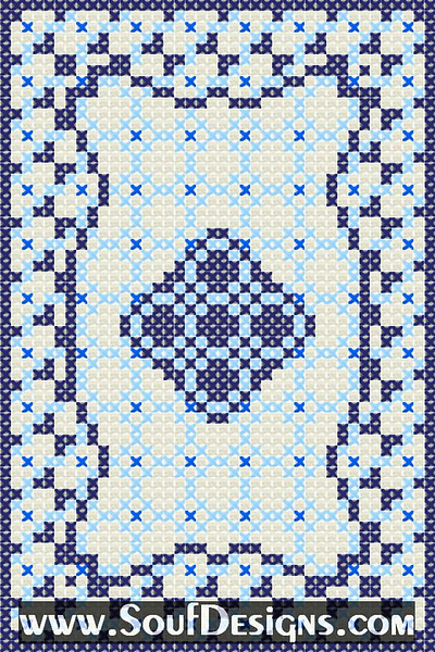 Blue Miniature Rug Embroidery Cross Stitch Pattern carpet embroidery graphic design illustration rugs