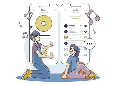 Flat design couple Music 2d illustration adobe illustration branding cartoon illustration character design design figma figma illustration figma landing page flat design flat illustration flat vector illustration landing page ui ui design website illustration