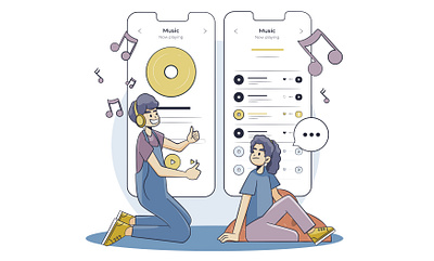 Flat design couple Music 2d illustration adobe illustration branding cartoon illustration character design design figma figma illustration figma landing page flat design flat illustration flat vector illustration landing page ui ui design website illustration