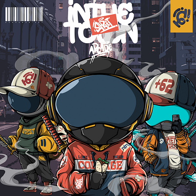 INTO THE TOWN art character cyberpunk design graffiti hero illustration samurai streetwear urban