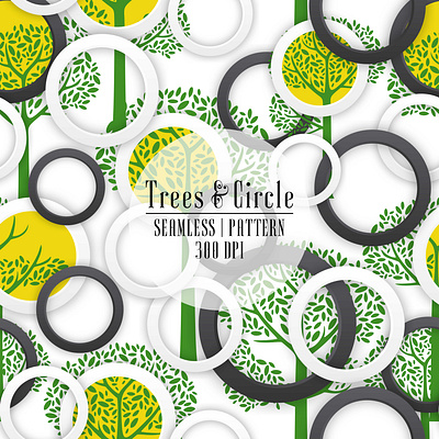 Seamless Trees & Circles background circles dark grey design fabric graphic design green illustration modern style nature pattern seamless trees vector wallpaper white