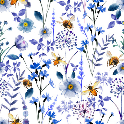 floral with bee pattern design seamless pattern