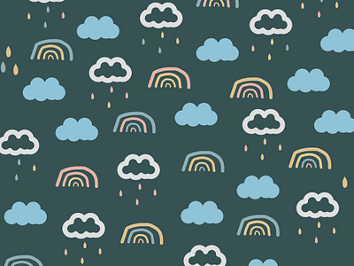 Seamless pattern with cloudy mood art background cloud digital paper fashion design graphic design illustration packaging design pattern rainbow seamless pattern