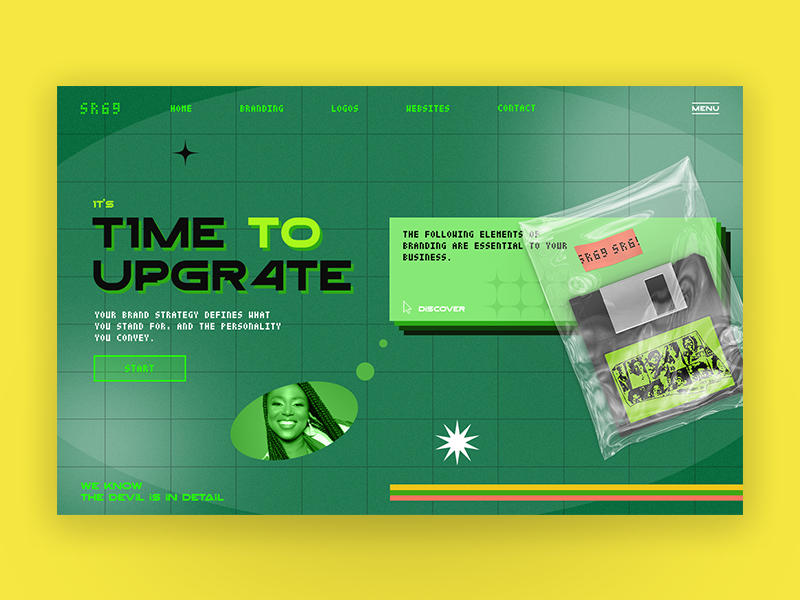 Hero section for the Design Agency site adobe illustrator adobe photoshop branding design agency developers figma gradient graphic design green key visual minimal noise old school typography ui ux user friendly user interface vector graphic visual design web design