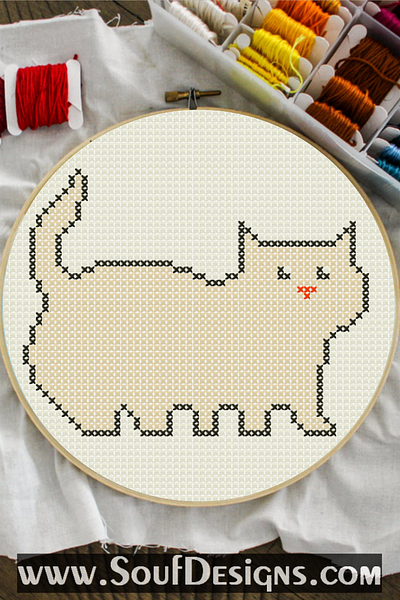 Fluffy Cat Embroidery Cross Stitch Pattern embroidery graphic design illustration