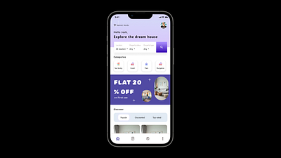 Home screen design with little animation animation application design figma mobile app real estate ui ui design ux