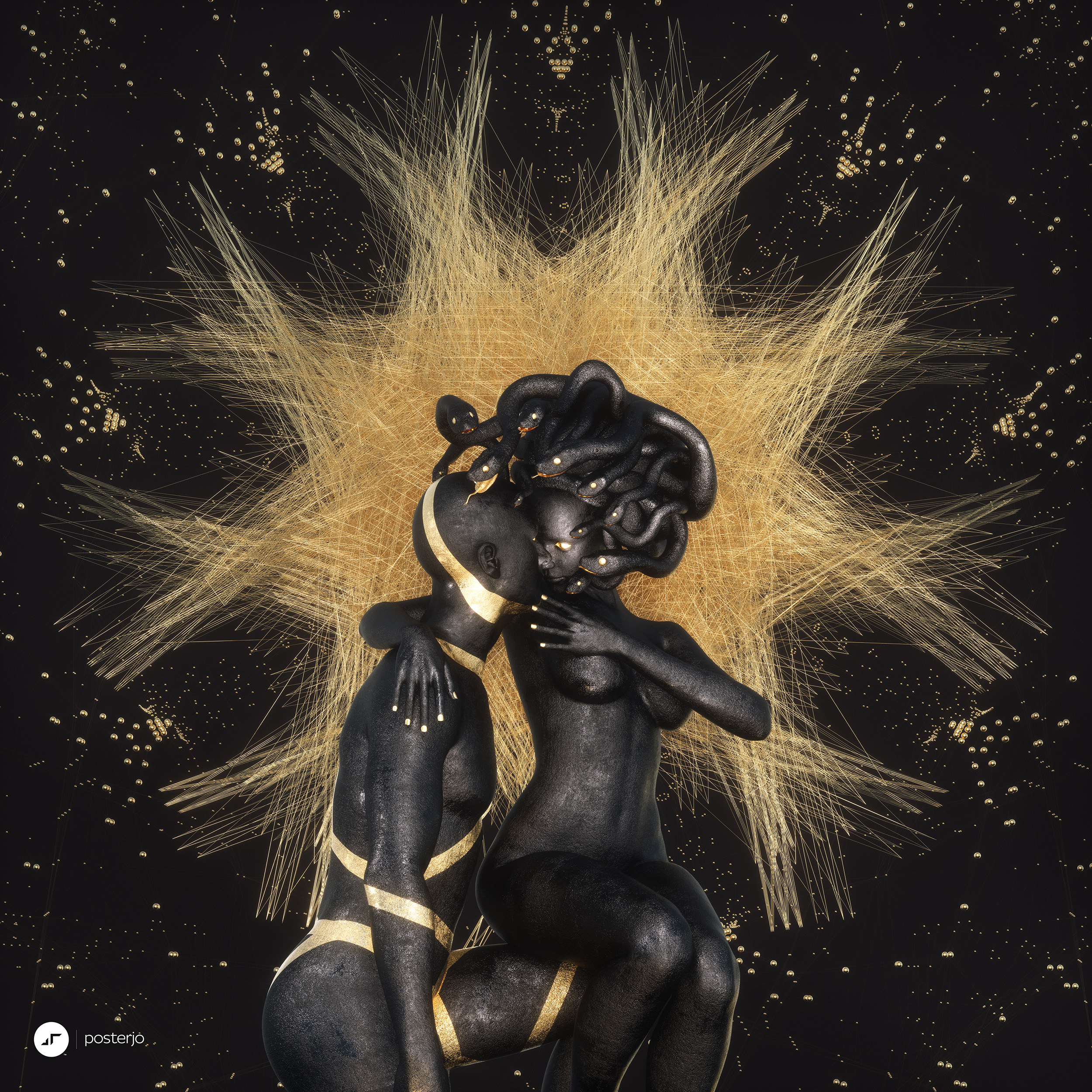 newgen posterjo #141 3d render blender c4d cinema4d golden joansterjo medusa octane posterjo render