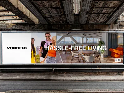 Rebranding VonderX / Co-living startup assets billboard branding marketing real estate rebrand
