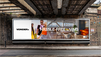 Rebranding VonderX / Co-living startup assets billboard branding marketing real estate rebrand