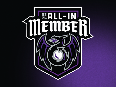 Ontario Reign — ALL-IN Member Logo ahl branding dragon hockey logo ontario reign purple season ticket holder shield sports