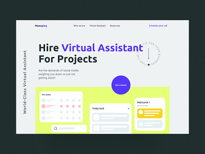 Virtual Assistant Website Header header header design header exploration hero section home page landing landing page modern popular design ui design uiux userinterface web header web page