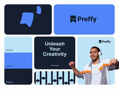 Preffy - Branding blue bookmark brand brand identity branding competition contest creativity design design agency happy identity logo mark music music artist ribbon smile typograpghy visual identity