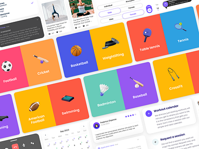 Fitness App Design System animation application cards components design system fitness fitness app interface mockup sport ui uikit uiux