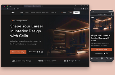Cello- Interior Design Landing page e learning interior design landing page ui web design