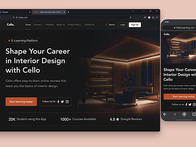 Cello- Interior Design Landing page e learning interior design landing page ui web design