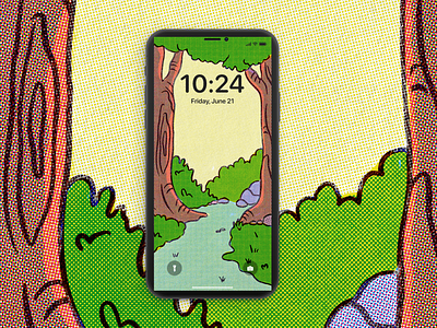 Forest Hike - Wallpaper background cartoon comic forest fun halftone illustration iphone landscape mobile retro texture trees wallpaper