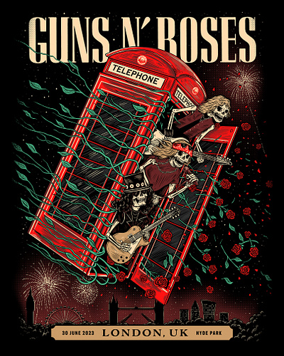 Guns N' Roses HYDE PARK art band design drawing floral guns n roses illustration merch rose shirt skull tshirt