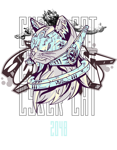 Cyber Cat. anime art cat design graphic design illustration vector