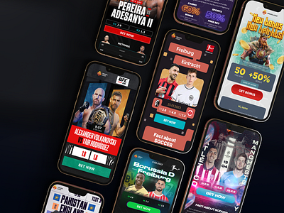 Mobile Landing Pages - Betting and Gambling app bet betting branding casino design email gambling graphic design illustration landing mma mobile slots soccer sport ui uiux web website