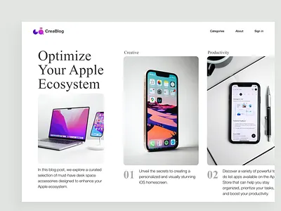 CreaBlog - Tech blog website blog website design figma product design tech companies ui ui design ui designer uiux design uiux designer user experience user interface ux ux designer web app