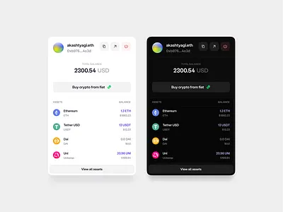 Wallet profile explorations 🎛️ avatar balance branding crypto defi design metamask profile ui web3