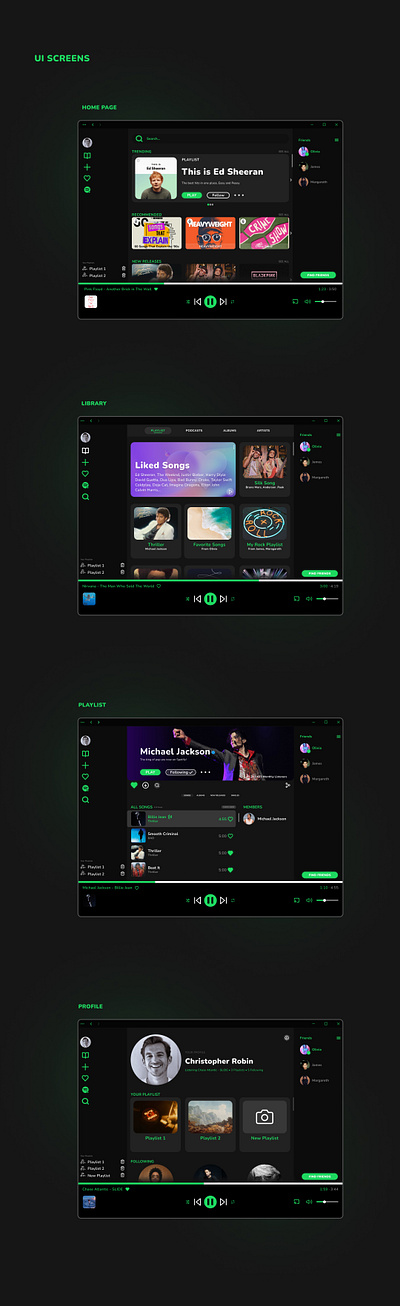 Spotify redesign Screens case study design graphic design rebranding redesign ui ux