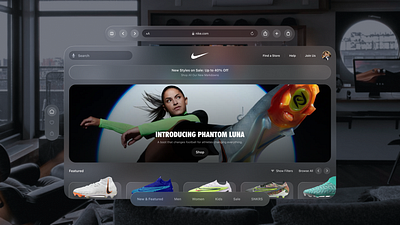 Nike Website: Apple VisionPro Spatial UI Redesign apple apple vision pro ar design augmented reality design immersive nike shoes sneaker spatial ui ui ux virtual reality vision os vision pro