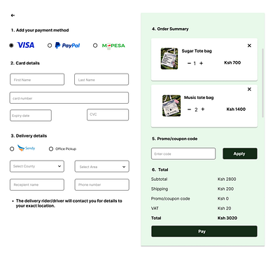 Visa and Mpesa checkout page dailyui ui ux