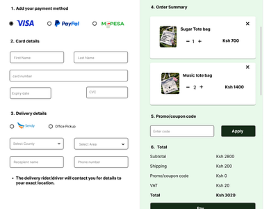 Visa and Mpesa checkout page dailyui ui ux