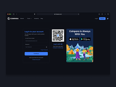 Coinpara - Log in Page cryptocurrency design illustration log in login sign in signin ui ui design
