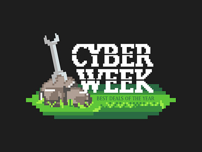 Cyberweek - The Wrench in the Rock automotive cyberweek illustration logo pixel pixel art sale tool wrench
