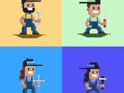 Choose your character automotive character illustration pixel pixel art pixel people players wrench