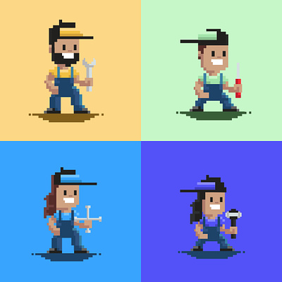 Choose your character automotive character illustration pixel pixel art pixel people players wrench