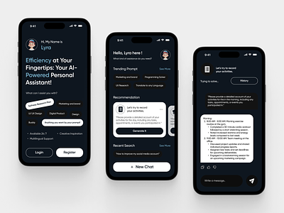Lyra - AI Chat GPT Mobile App ai app artificial intelligence assistant automation bot chat chat chat generator chat gpt clean design ios iphone message mobile openai product design prompt ui uiux