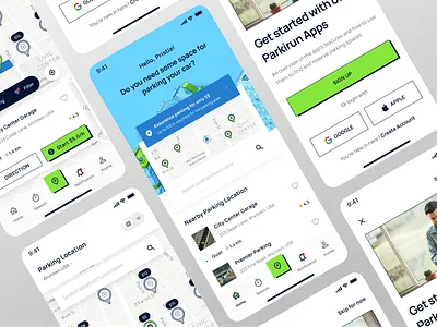 Parkirun - Parking UI Kit apps blue book parking car figma green isometric minimalist mobile apps on demand parking parking apps parking area ui8 uidesign uikit uiux uiuxdesign uxdesign vehicle