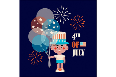 Boy Celebrating American Independence Day Illustration america boy celebration day federal firework flag holiday illustration independence parade vector