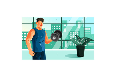 Young Man Holding Dumbbell Illustration muscle