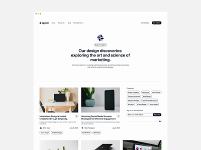 Epoch Blog Page app blog blog page branding design graphic design hero humanist illustration landing page light light mode logo minimal mockup typography ui ux vector