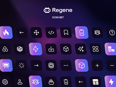 Regene.AI - Icon Set ai artificial artificial intelligence chatbot deep learning design generate icon icon design icon line icon pack icon set iconography icons intelligence machine learning machinelearning product product design product icon