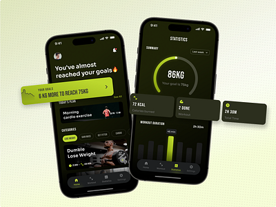 Fitfe - Home and Statistics (Rebound) app clean design diet exercise fit fitness goals gym health minimal mockup plan sport statistics training ui ux weight loss work out