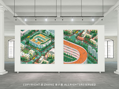 2.5d architectural illustration 2.5d architect architectural green illustration school 张小哈