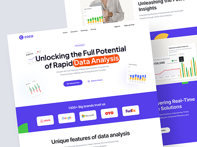 Coca - Data Analysis Landing page agency analysis analytic blue company corporate dashboard data kit landing page platform profile saas startup statistic template ui website